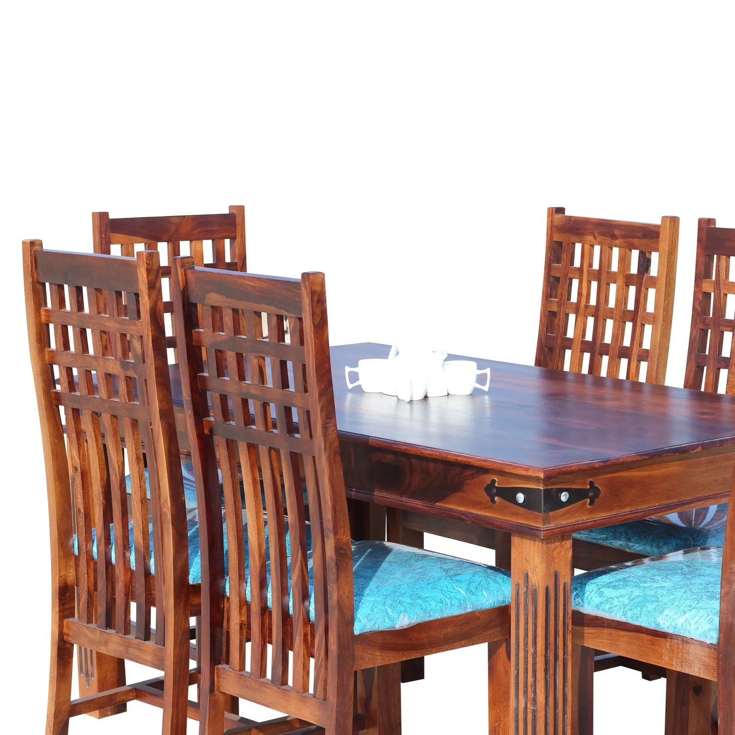 Royal Finish Trileno Vettori 6 Seater Dining Set in Natural Premium Furniture sheesham dining table image 10