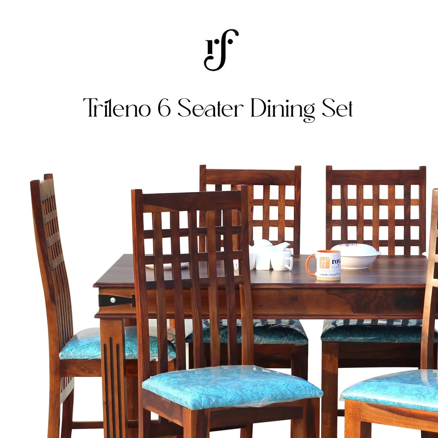 Royal Finish Trileno Vettori 6 Seater Dining Set in Natural Premium Furniture sheesham dining table image 12