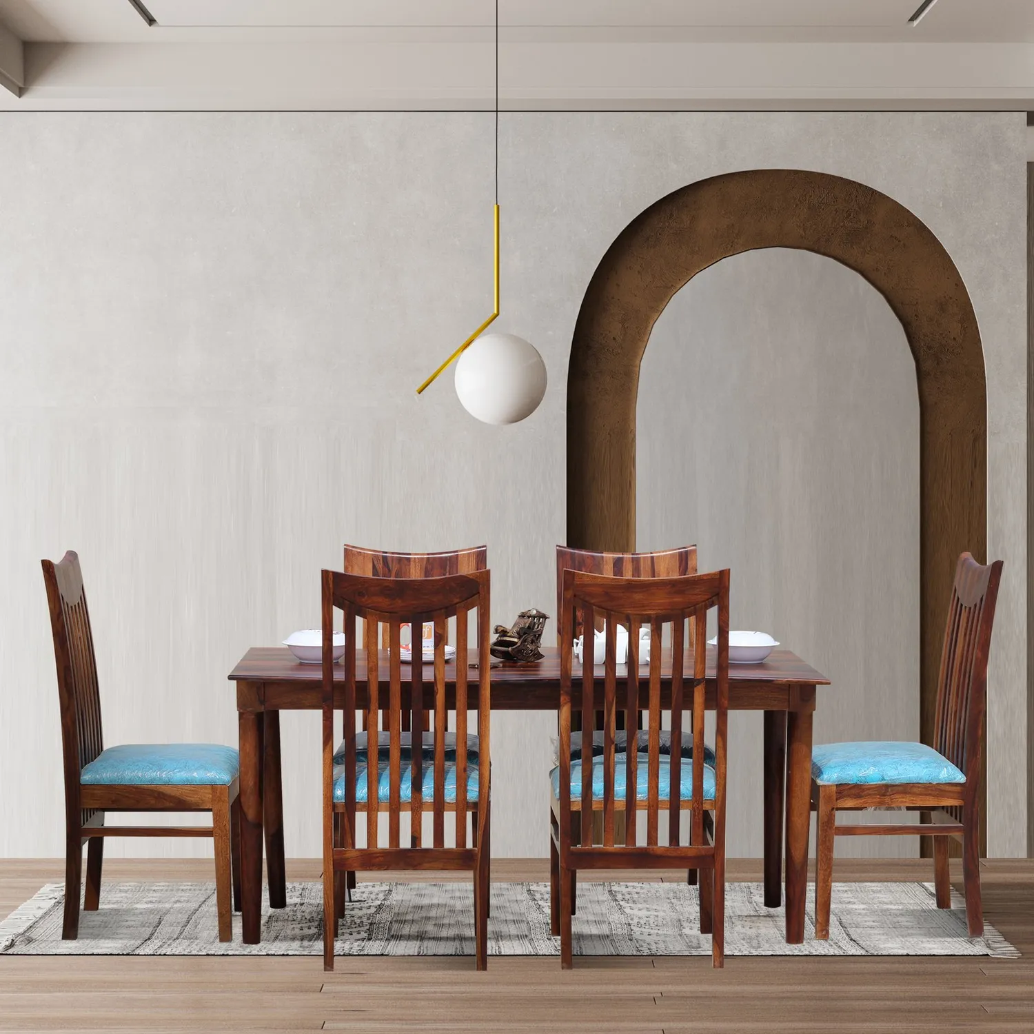 Royal Finish Deco 6 Seater Dining Set in Natural Premium Furniture Sheesham Wood