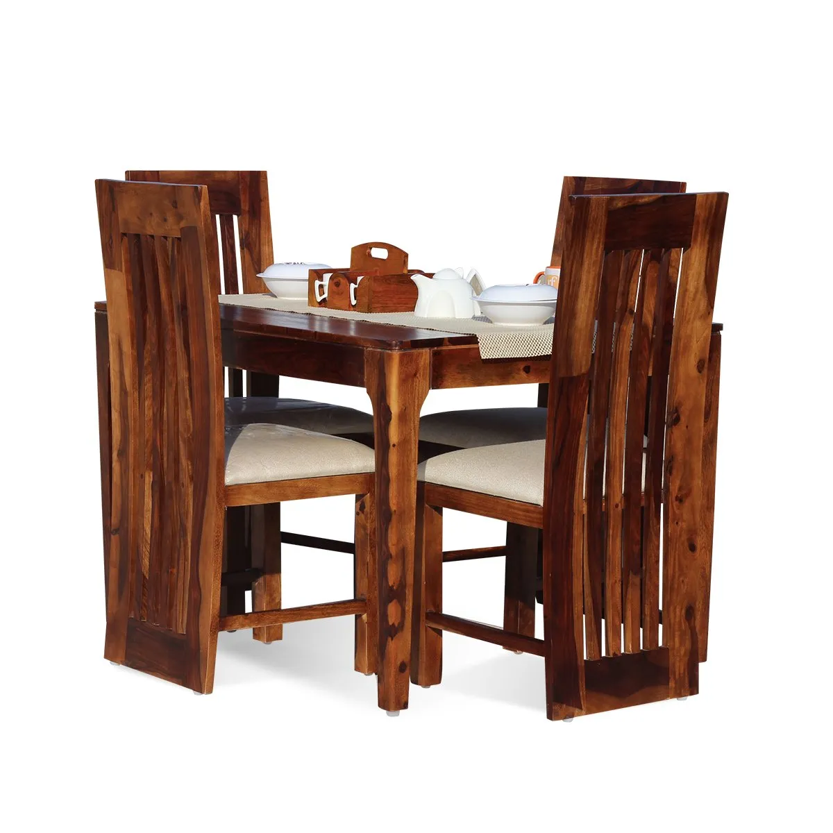 Royal Finish Quadro 4 Seater Dining Set in Natural Furniture Sheesham Wood sheesham dining table image 5
