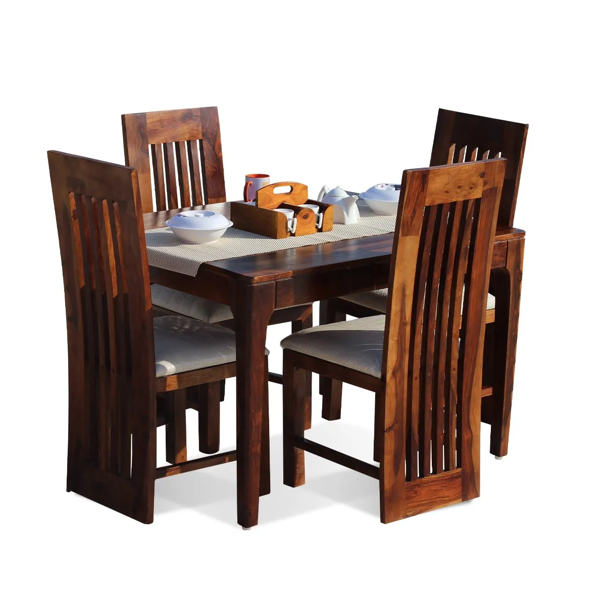 Royal Finish Quadro 4 Seater Dining Set in Natural Furniture Sheesham Wood sheesham dining table image 6