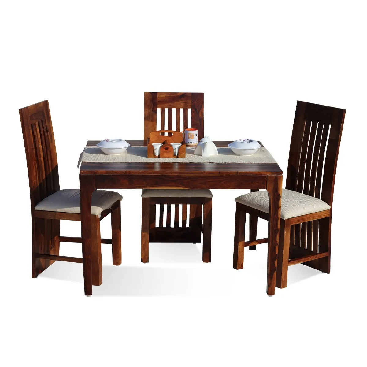 Royal Finish Quadro 4 Seater Dining Set in Natural Furniture Sheesham Wood sheesham dining table image 8