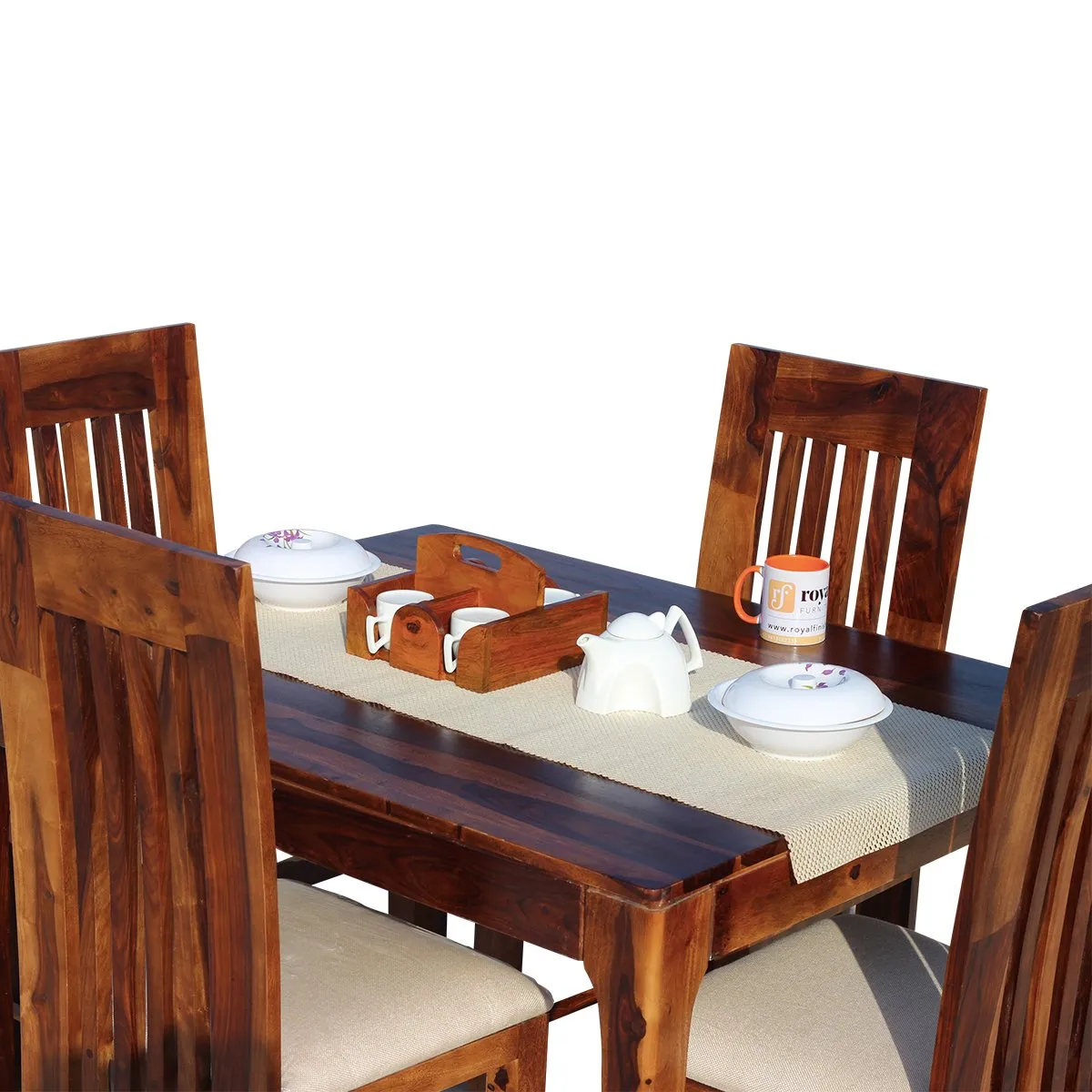 Royal Finish Quadro 4 Seater Dining Set in Natural Furniture Sheesham Wood sheesham dining table image 11