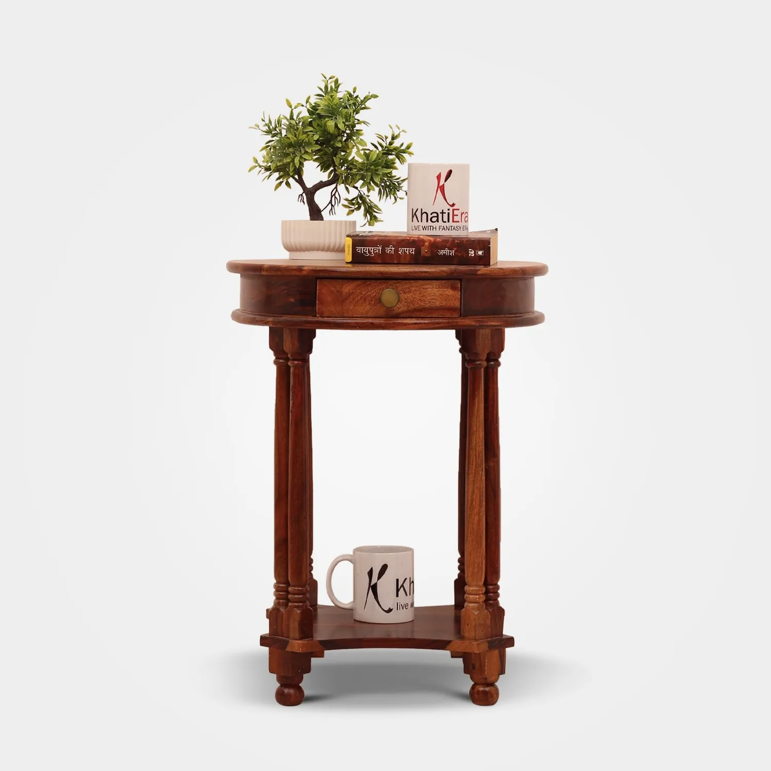 Royal Finish Wheele One Drawer Telephone Table in Natural Colour in Sheesham