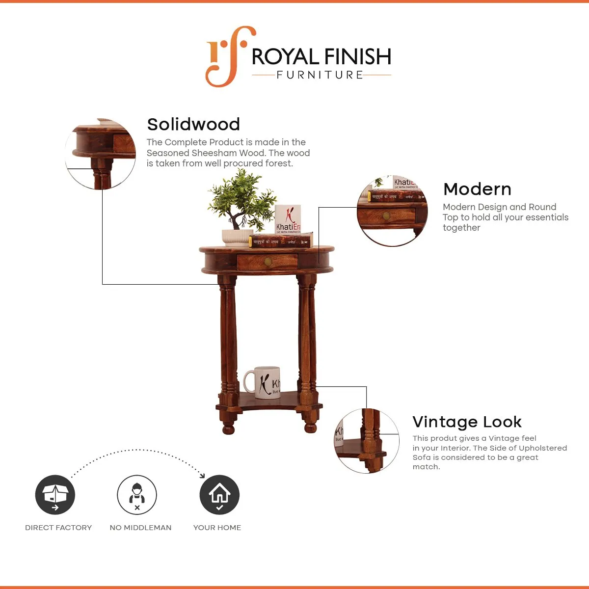 Royal Finish Wheele One Drawer Telephone Table in Natural Colour in Sheesham sheesham wood furniture image 2