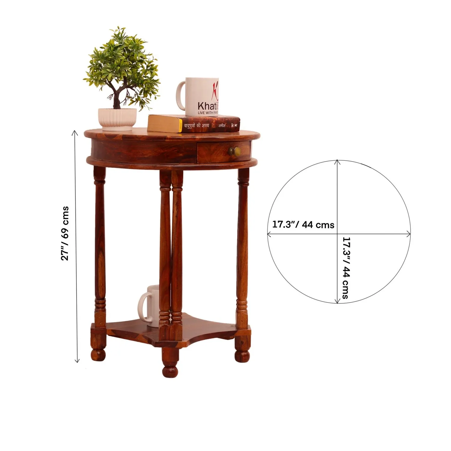 Royal Finish Wheele One Drawer Telephone Table in Natural Colour in Sheesham sheesham wood furniture image 3