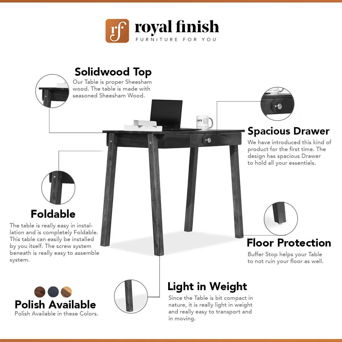 Royal Finish Noir Tuxido Study Table in Furniture Sheesham Wood wooden study table image 2