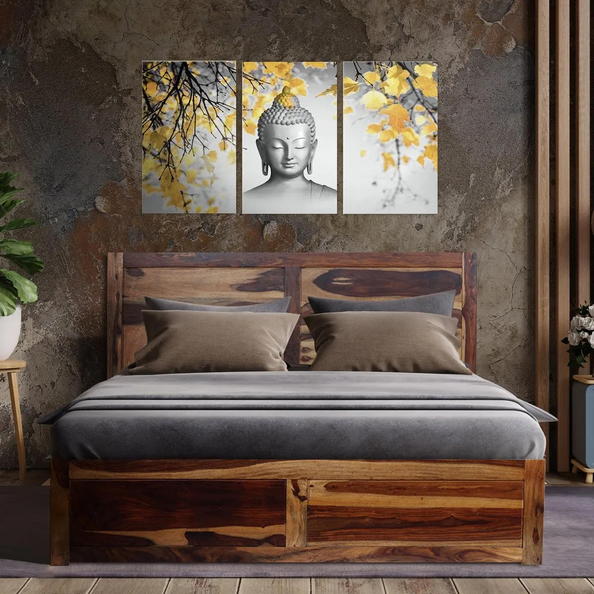 Royal Finish Simpaley King Without Storage Bed In Solid Sheesham Wood