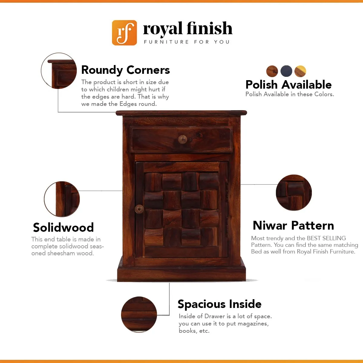 Royal Finish Nivora Bedside Table In Furniture Sheesham Wood sheesham wood bed image 2
