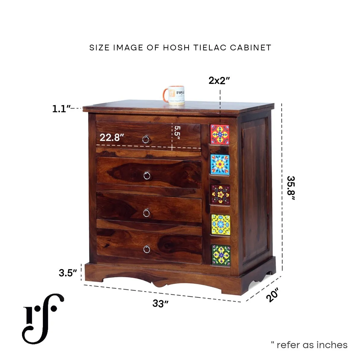 Royal Finish Hosh Tielac Chest of Drawer in Sheesham Natural Colour,Matte Polish sheesham wood furniture image 3