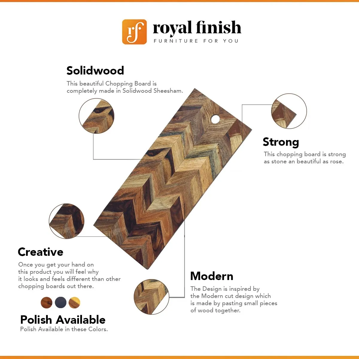 Royal Finish Zago Zig Chopping Board With Food Beverage Layer Protected Polished sheesham wood furniture image 2