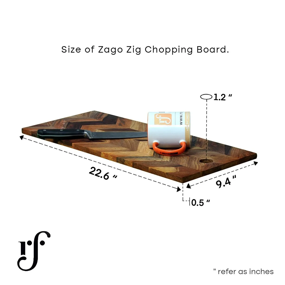 Royal Finish Zago Zig Chopping Board With Food Beverage Layer Protected Polished sheesham wood furniture image 3