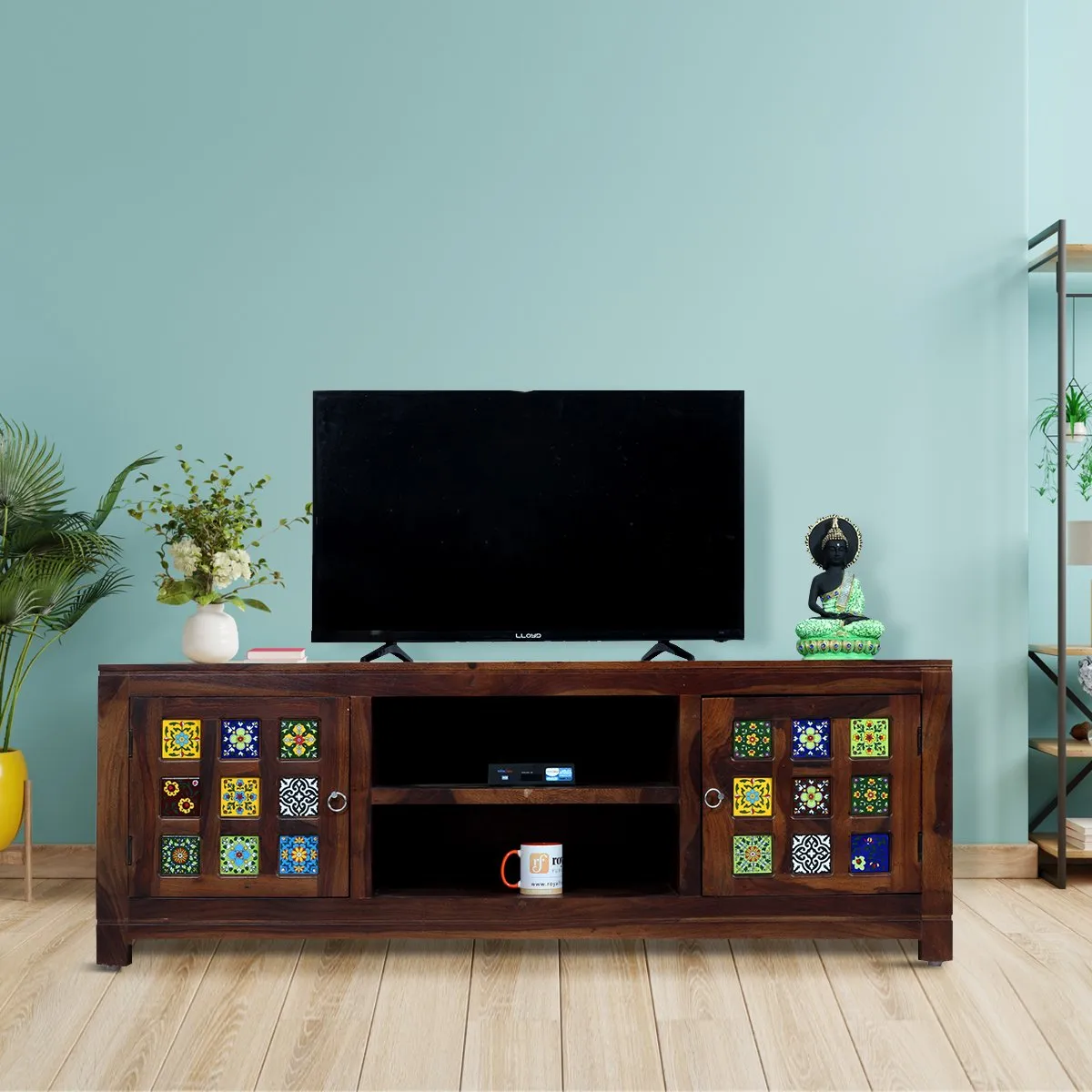 Royal Finish Tielac TV Cabinet in sheesham in Natural Honey Oak Matte Finished