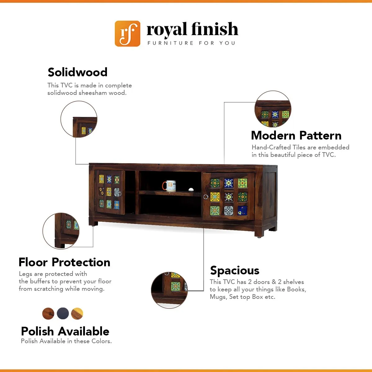 Royal Finish Tielac TV Cabinet in sheesham in Natural Honey Oak Matte Finished wooden bar cabinet image 2
