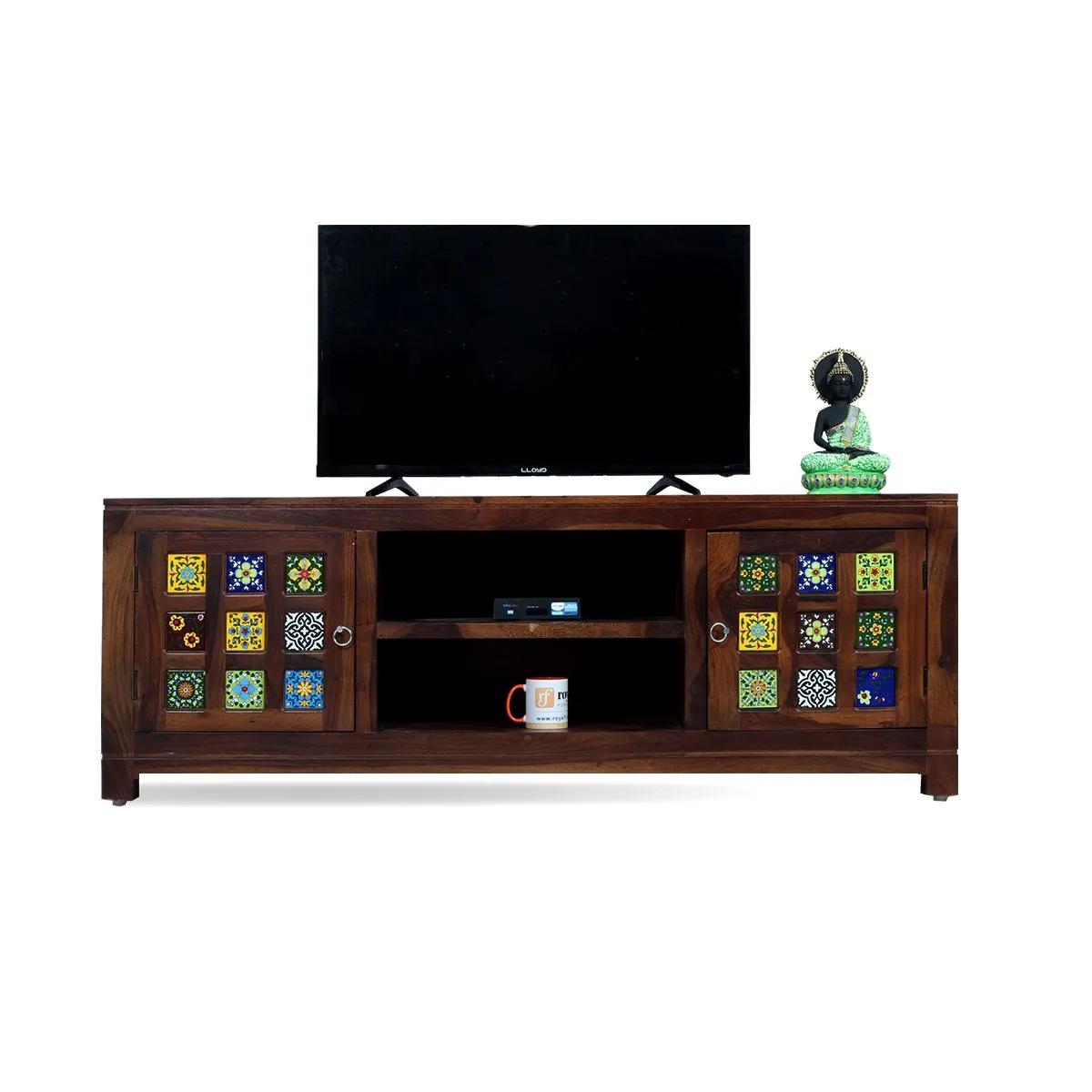 Royal Finish Tielac TV Cabinet in sheesham in Natural Honey Oak Matte Finished wooden bar cabinet image 4