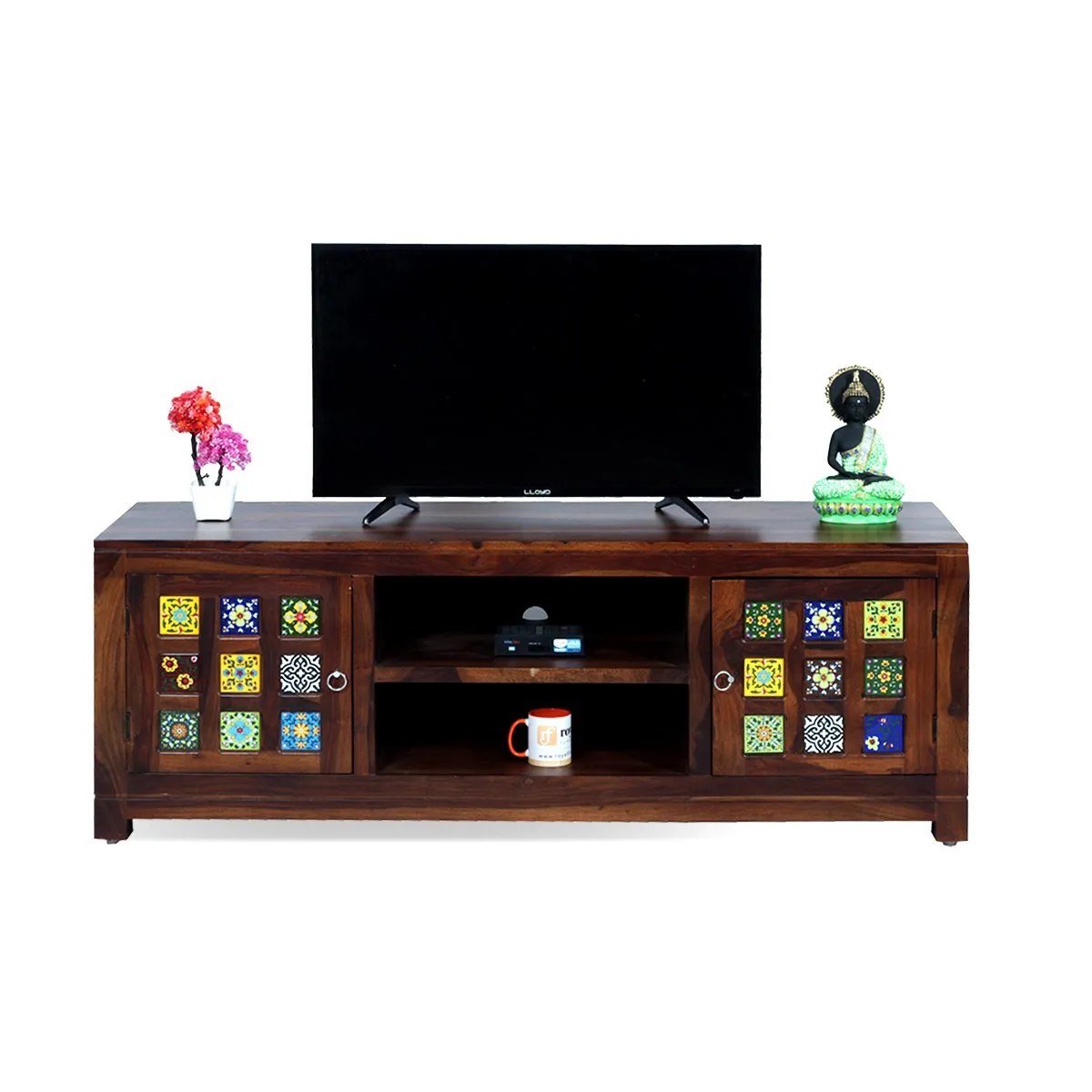 Royal Finish Tielac TV Cabinet in sheesham in Natural Honey Oak Matte Finished wooden bar cabinet image 5