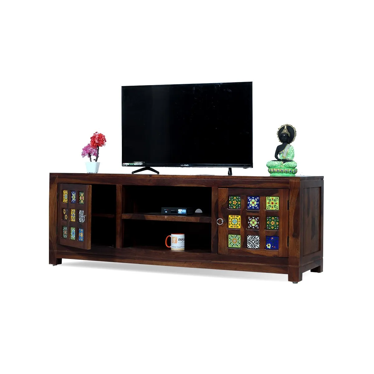 Royal Finish Tielac TV Cabinet in sheesham in Natural Honey Oak Matte Finished wooden bar cabinet image 6