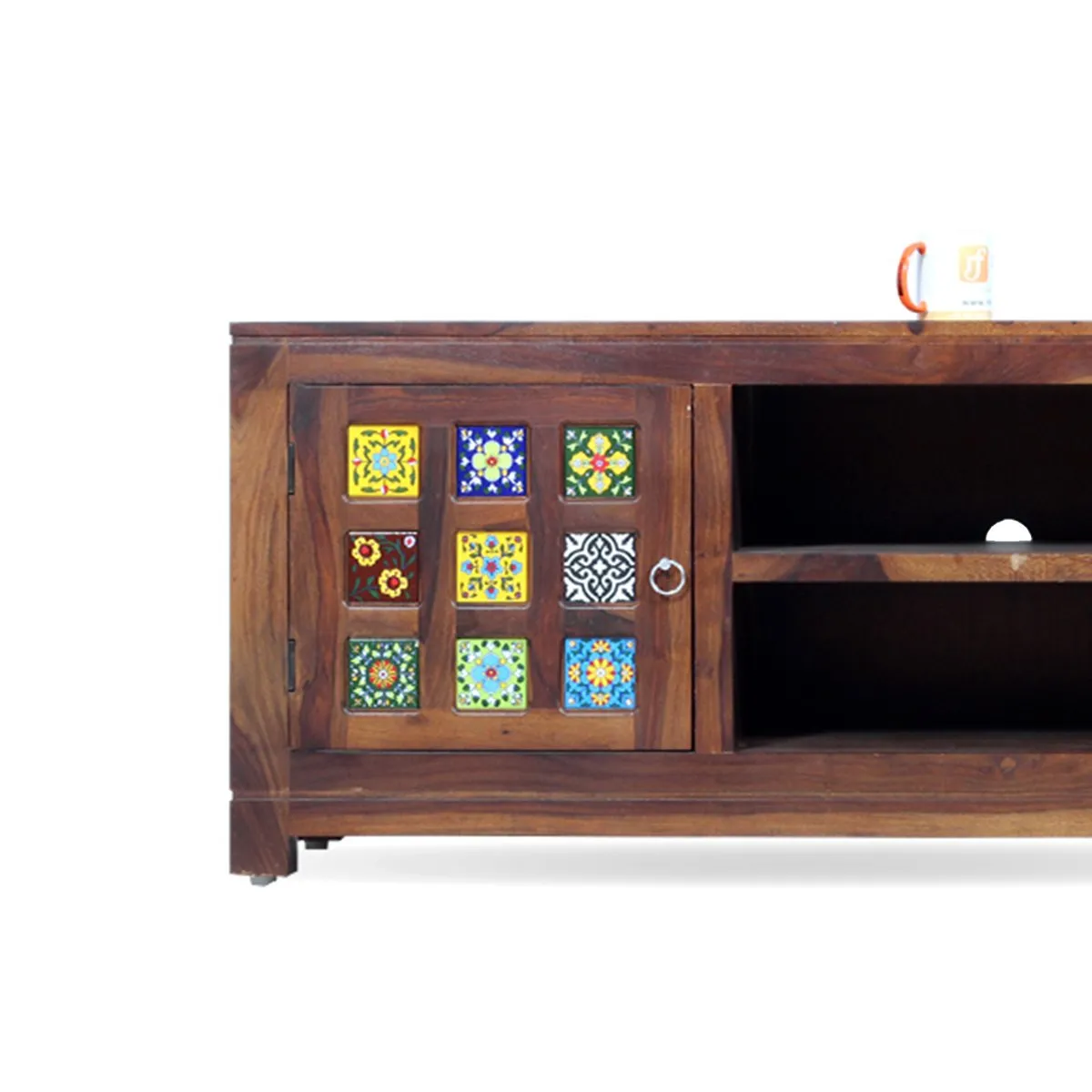 Royal Finish Tielac TV Cabinet in sheesham in Natural Honey Oak Matte Finished wooden bar cabinet image 7