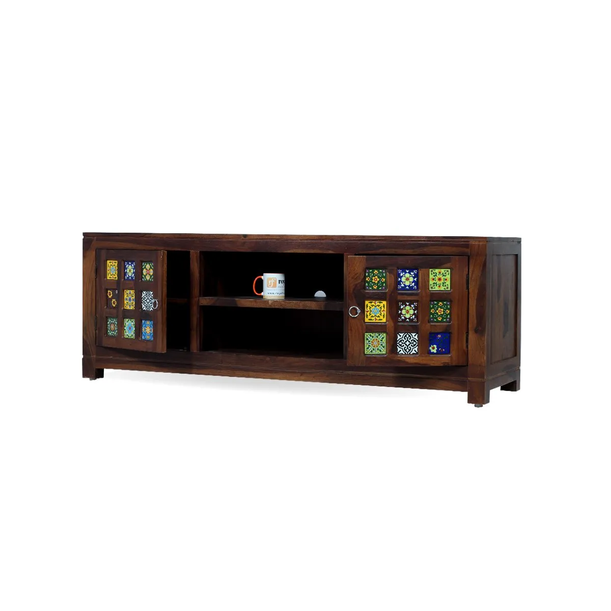 Royal Finish Tielac TV Cabinet in sheesham in Natural Honey Oak Matte Finished wooden bar cabinet image 9