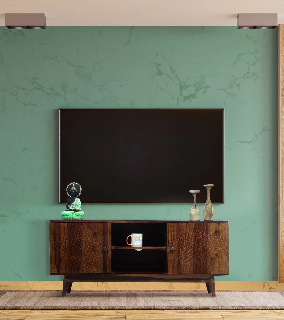 Royal Finish Chew TV Cabinet in sheesham in Natural Honey Oak Matte Finished