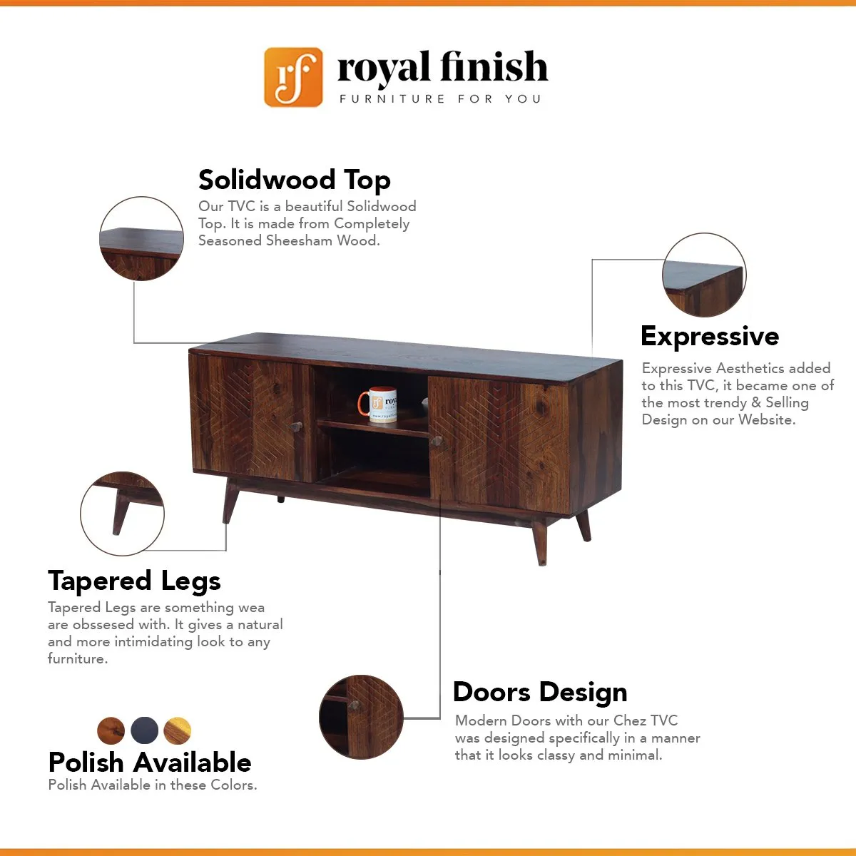 Royal Finish Chew TV Cabinet in sheesham in Natural Honey Oak Matte Finished wooden bar cabinet image 2