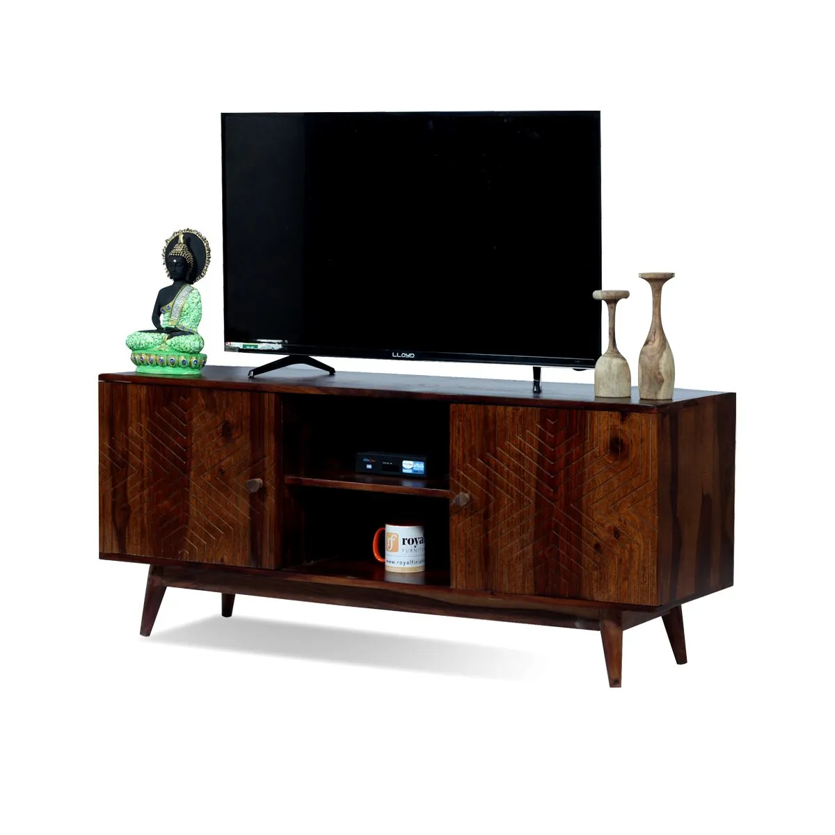 Royal Finish Chew TV Cabinet in sheesham in Natural Honey Oak Matte Finished wooden bar cabinet image 5