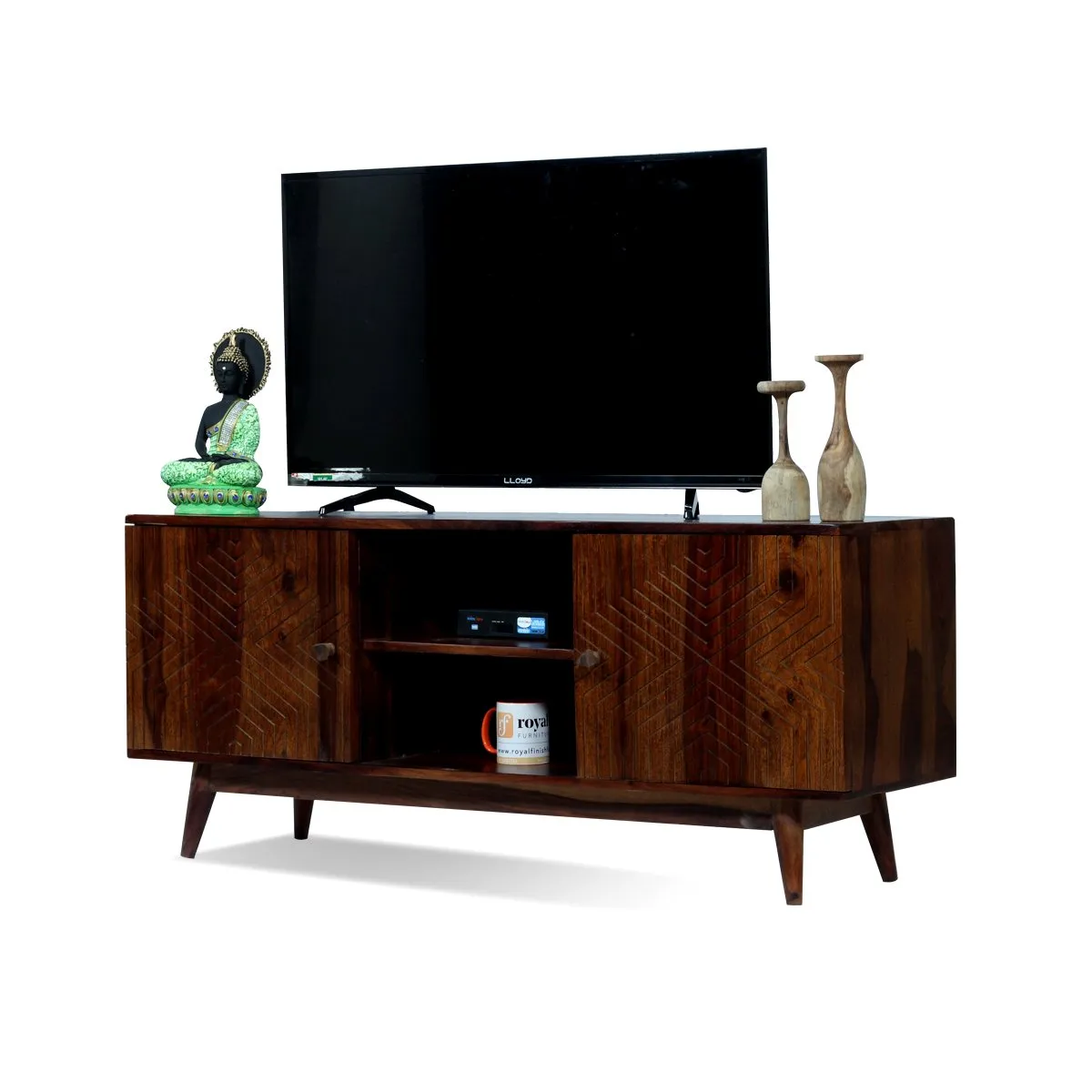 Royal Finish Chew TV Cabinet in sheesham in Natural Honey Oak Matte Finished wooden bar cabinet image 6
