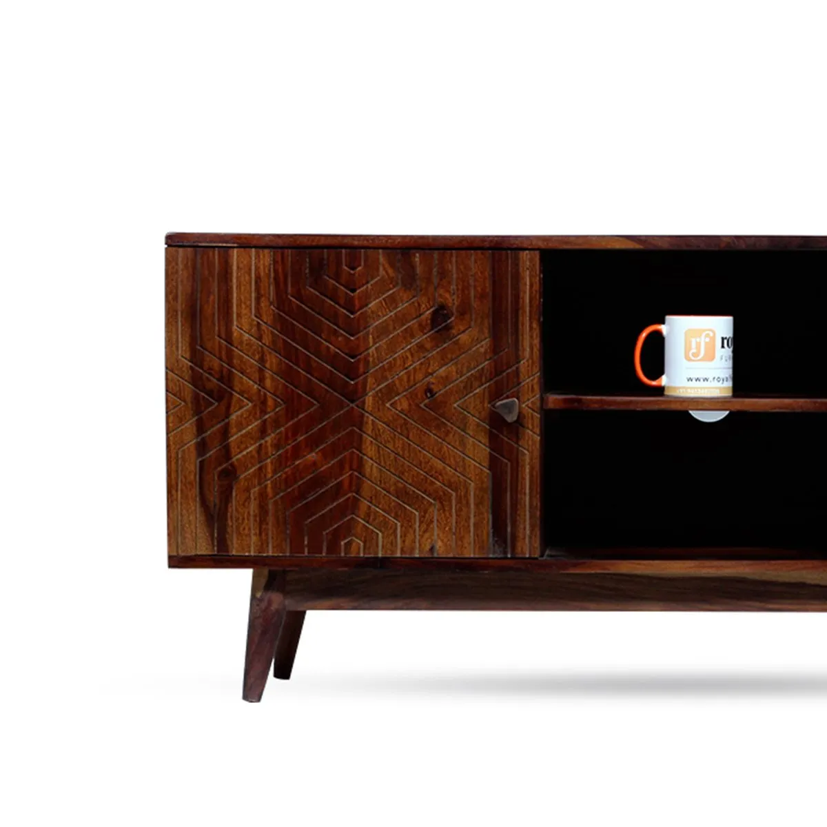 Royal Finish Chew TV Cabinet in sheesham in Natural Honey Oak Matte Finished wooden bar cabinet image 7
