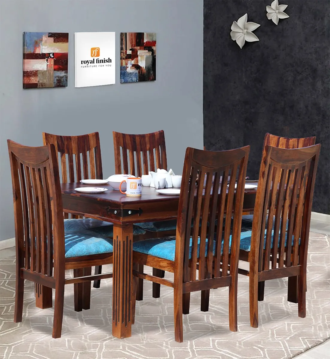 Royal Finish Pecko 6 Seater Dining Set in Natural Premium Furniture Sheesam