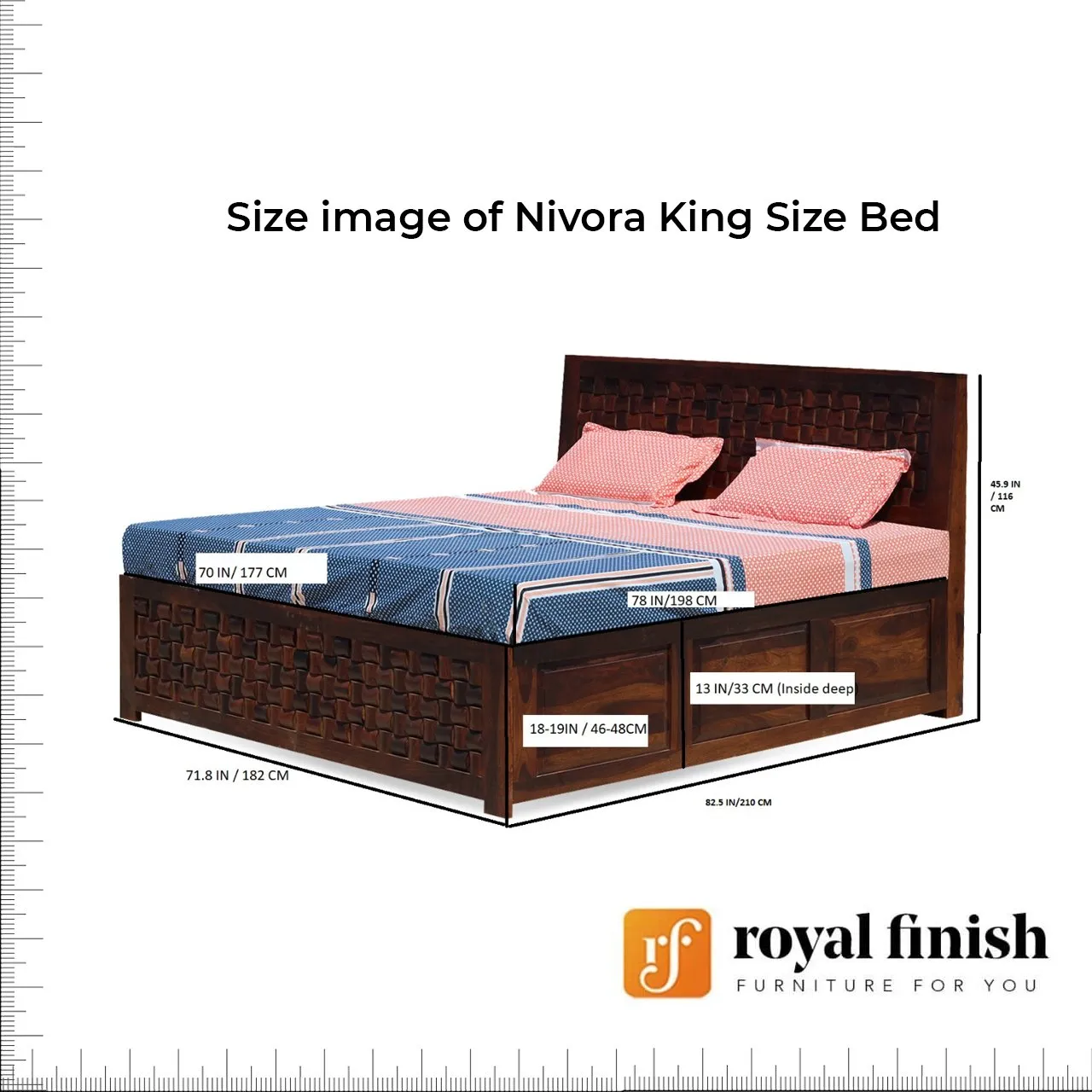 Royal Finish Nivora King Size Storage Bed With Single Bedside in Sheesham sheesham wood bed image 3