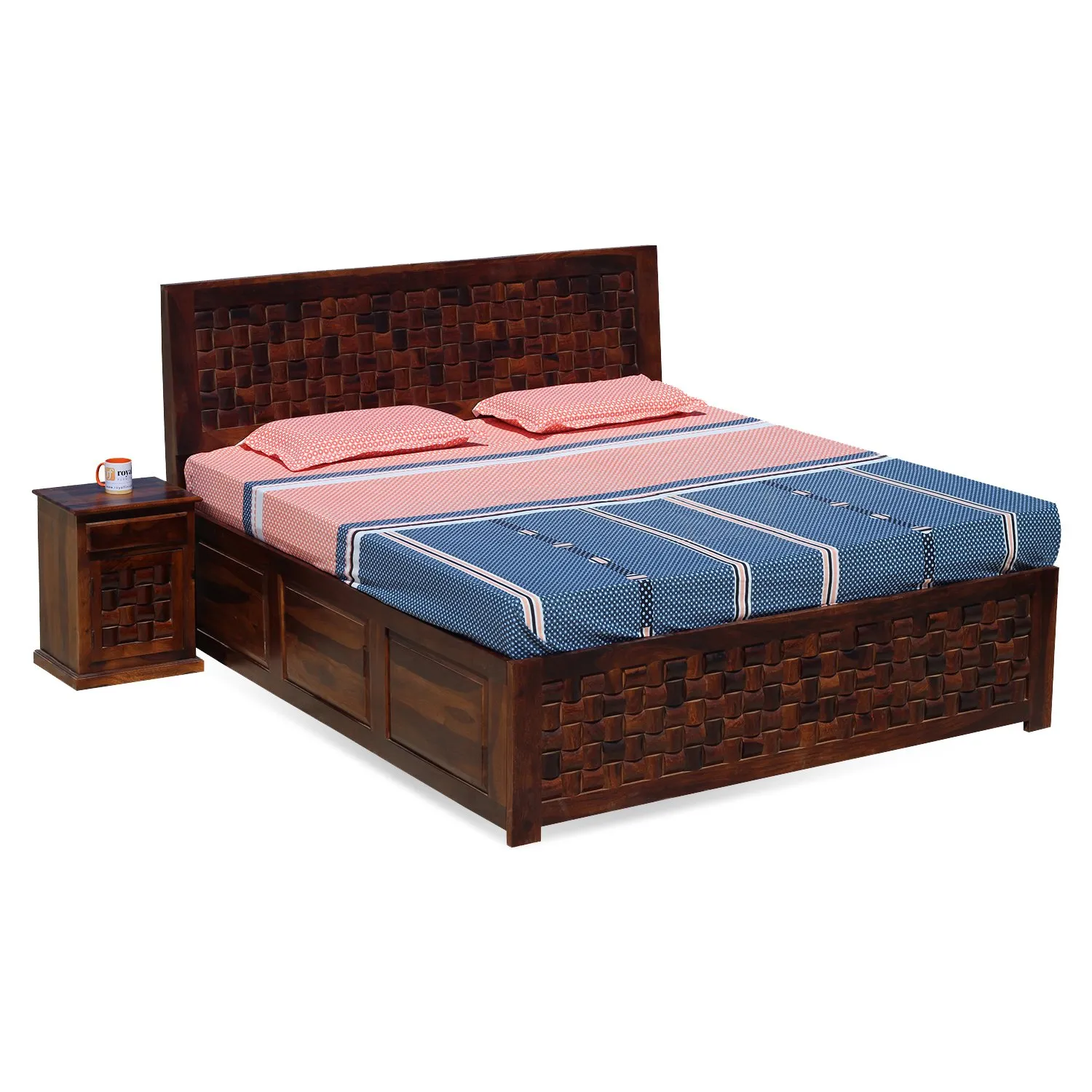 Royal Finish Nivora King Size Storage Bed With Single Bedside in Sheesham sheesham wood bed image 4