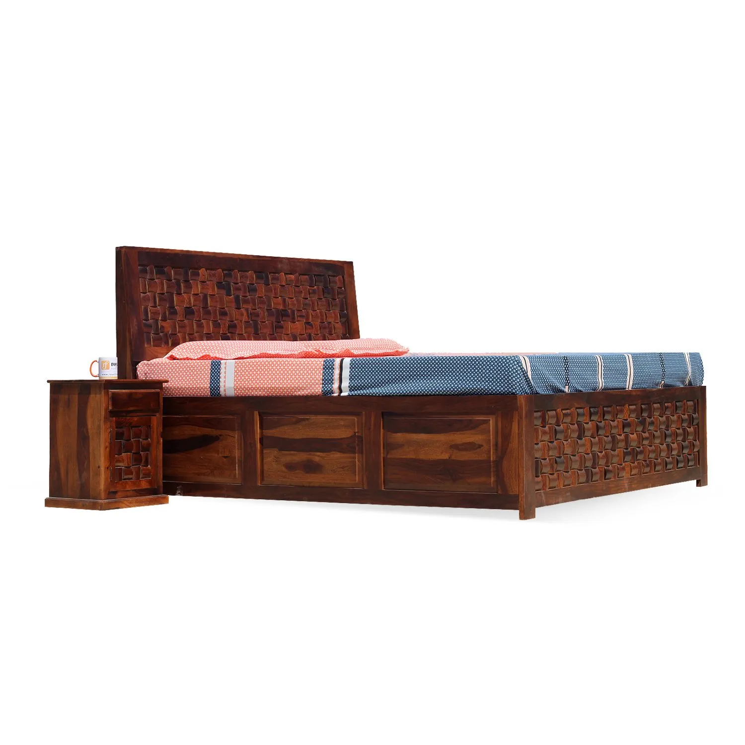 Royal Finish Nivora King Size Storage Bed With Single Bedside in Sheesham sheesham wood bed image 5