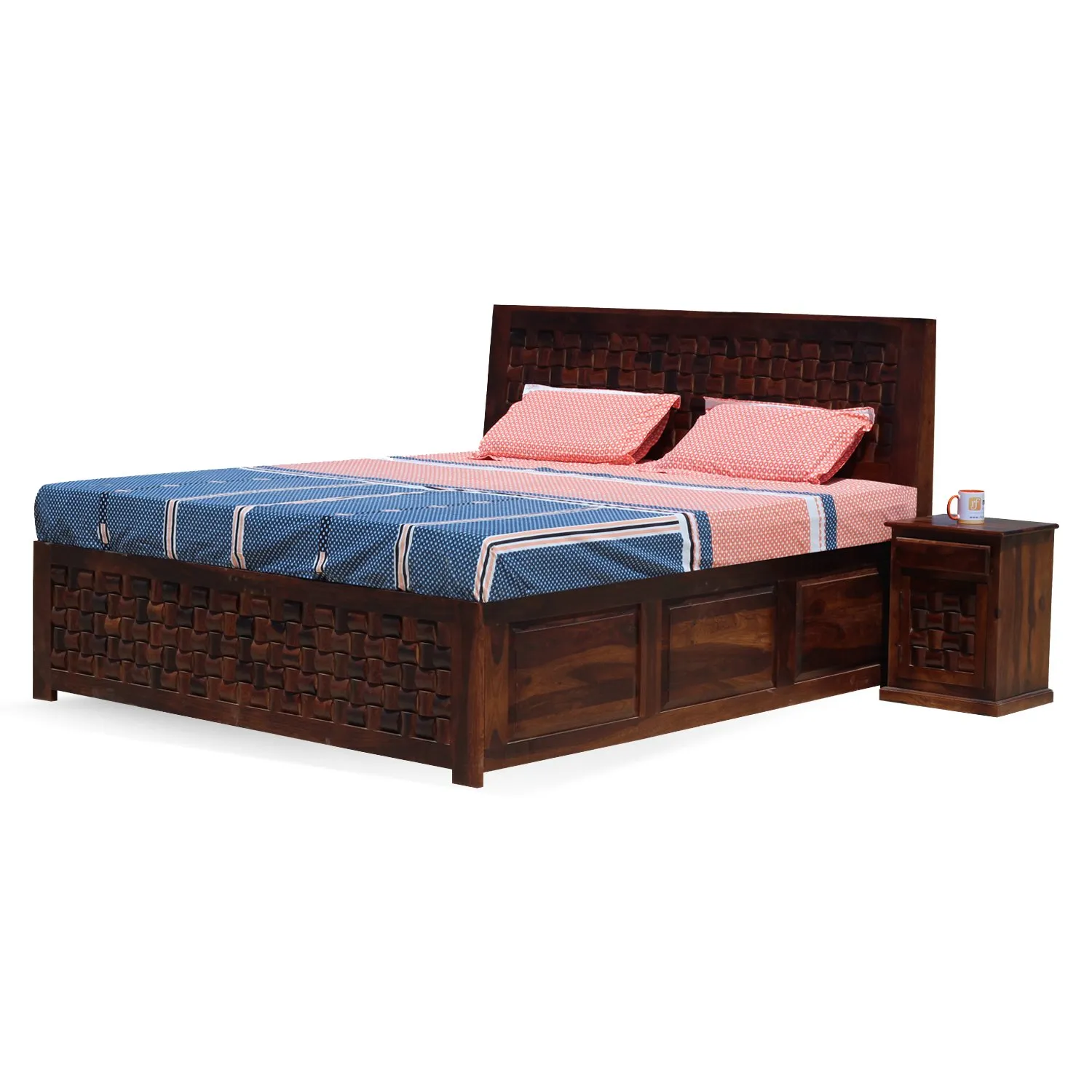 Royal Finish Nivora King Size Storage Bed With Single Bedside in Sheesham sheesham wood bed image 10