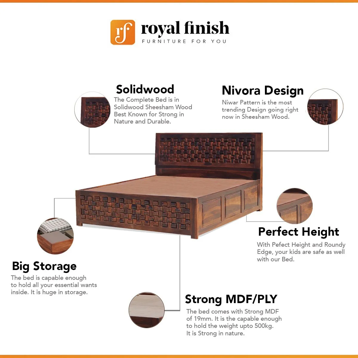 Royal Finish Nivora King Size Storage Bed In Solid Sheesham Wood in Matte Finish sheesham wood bed image 2