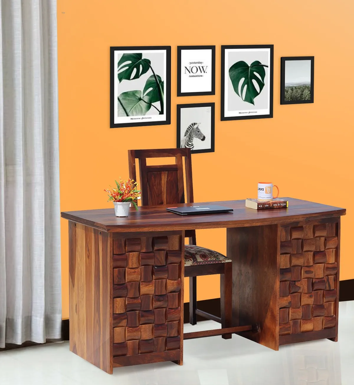 Royal Finish Nivora Office Table With Chair in Natural Honey With Matte Finished
