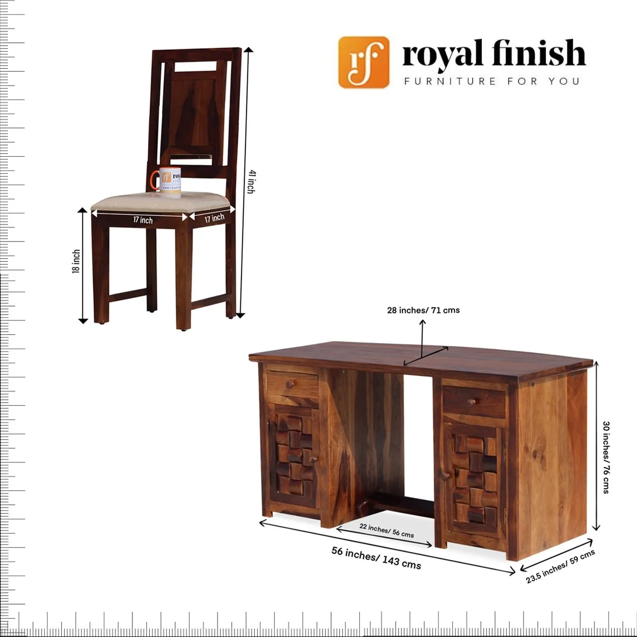 Royal Finish Nivora Office Table With Chair in Natural Honey With Matte Finished sheesham wood furniture image 3