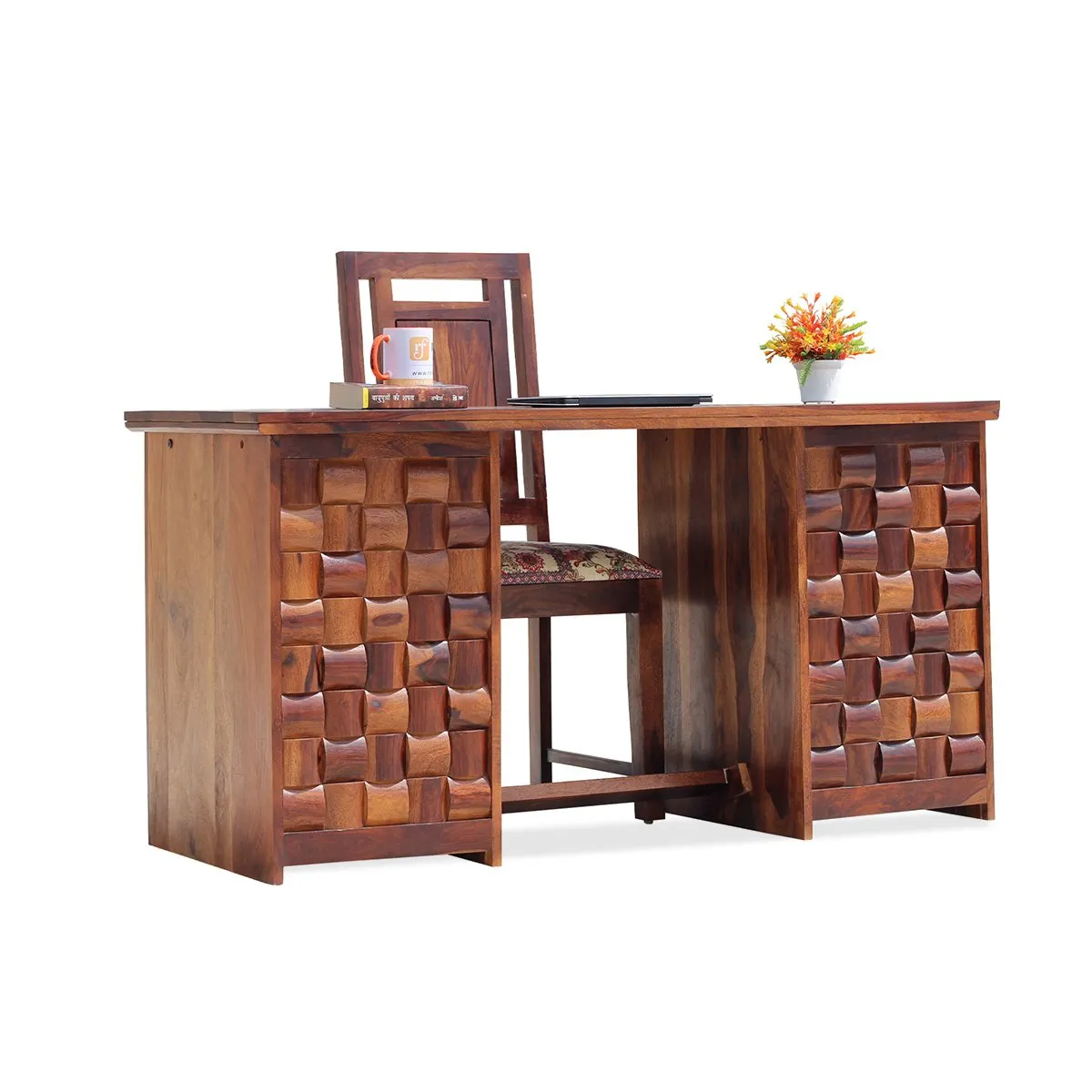 Royal Finish Nivora Office Table With Chair in Natural Honey With Matte Finished sheesham wood furniture image 7