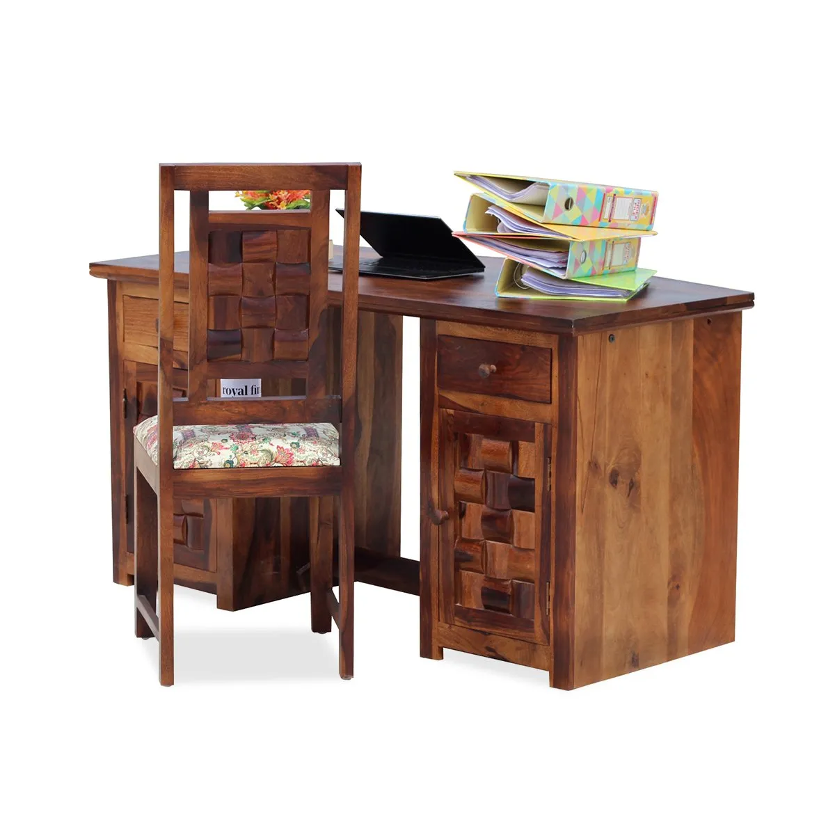 Royal Finish Nivora Office Table With Chair in Natural Honey With Matte Finished sheesham wood furniture image 9