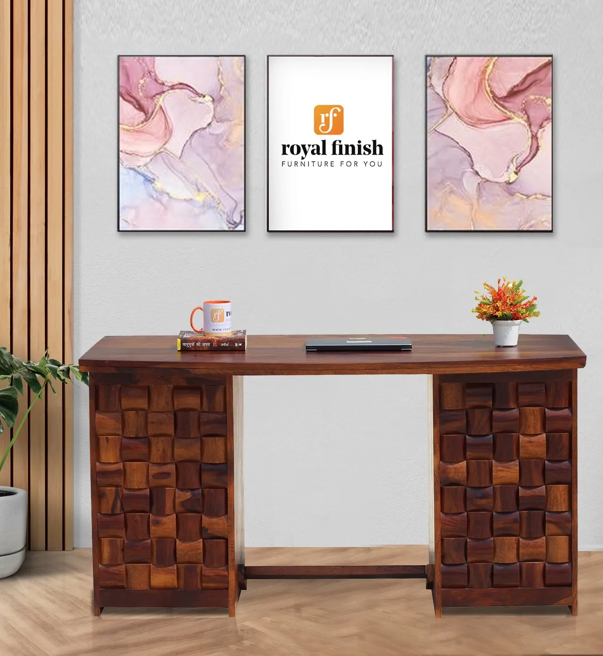 Royal Finish Nivora Office Table in Natural Honey With Matte Finished
