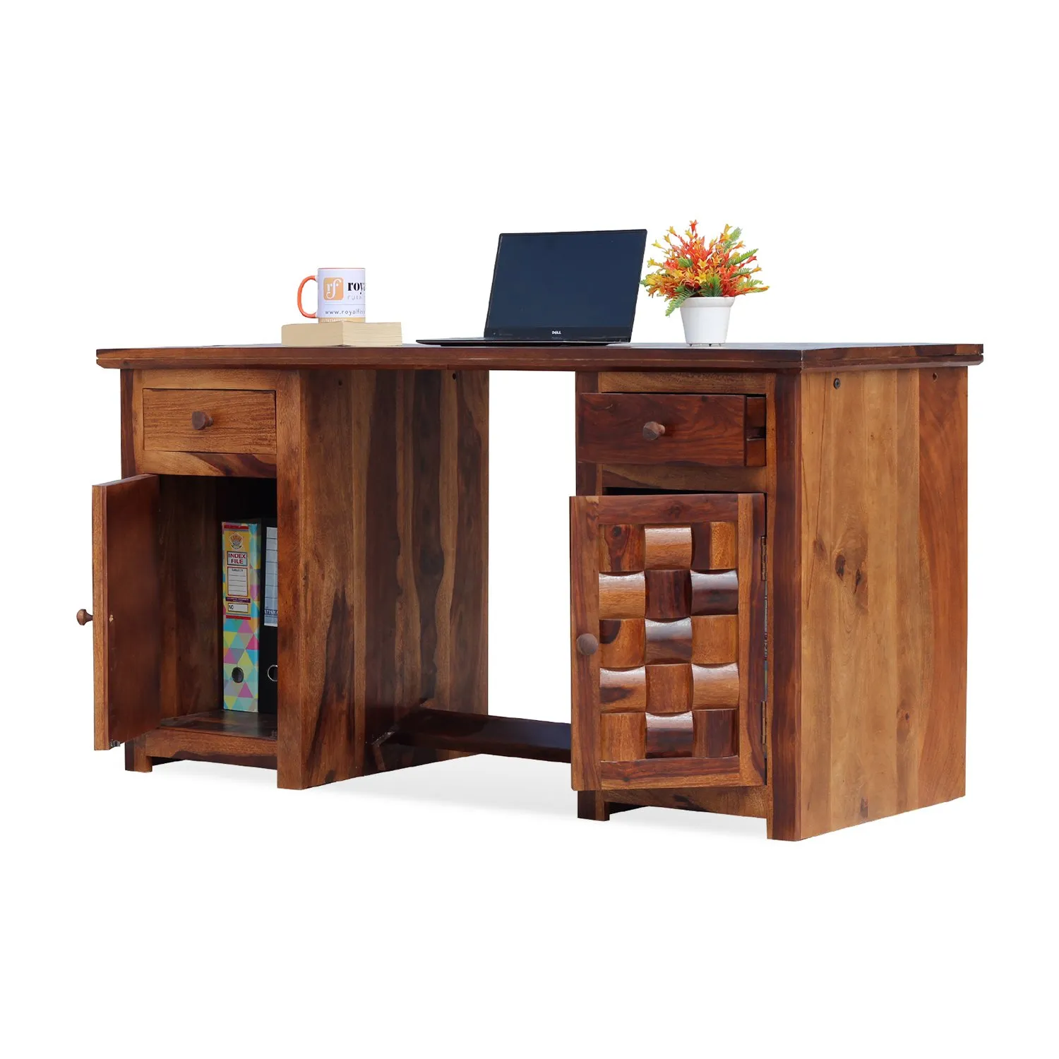 Royal Finish Nivora Office Table in Natural Honey With Matte Finished sheesham wood furniture image 9