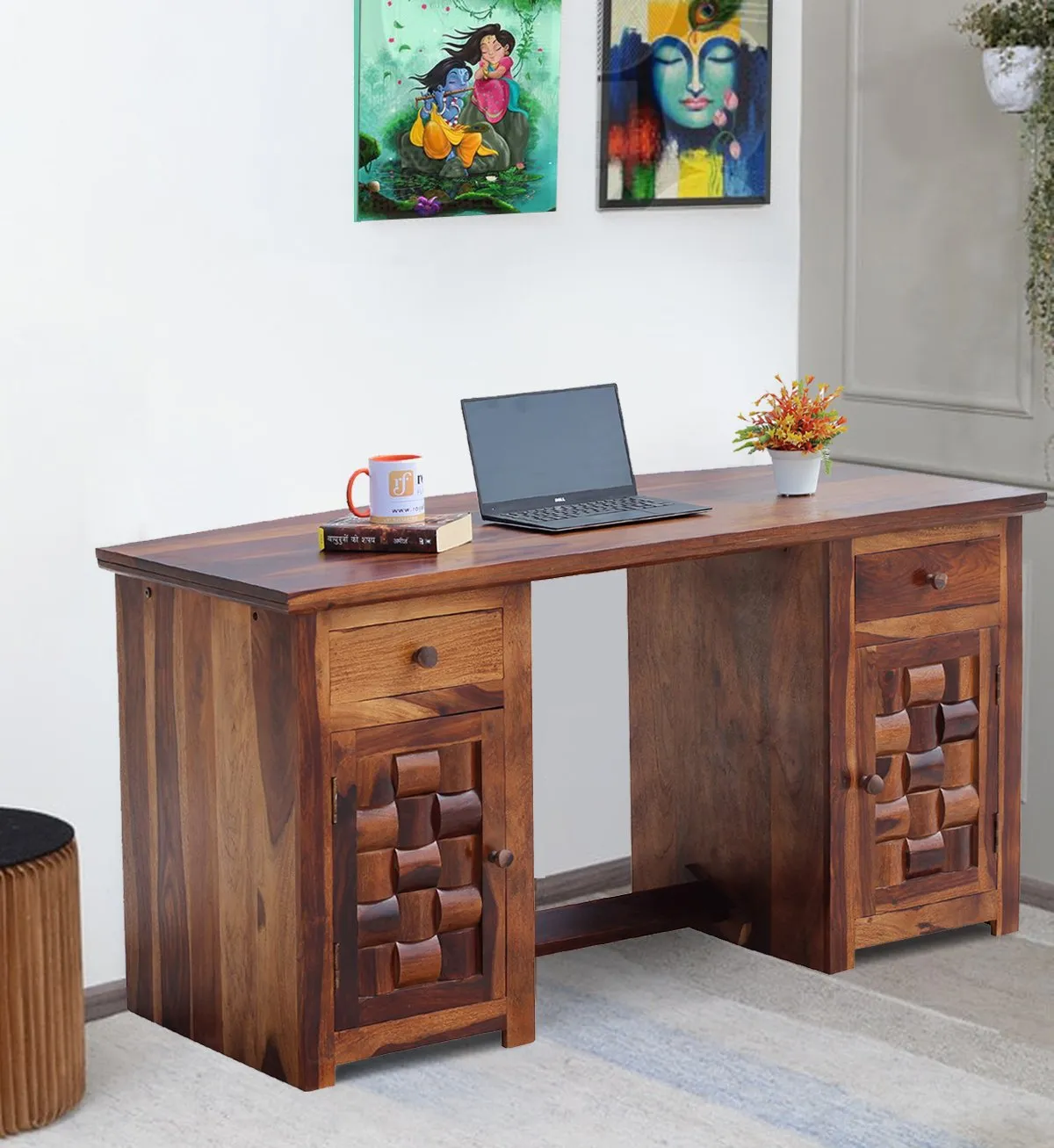 Royal Finish Nivora Office Table in Natural Honey With Matte Finished sheesham wood furniture image 11