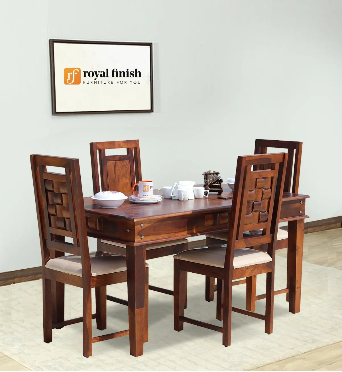 Royal Finish Nivora Moderna Dining in Sheesham with Natural Color Matte Finished