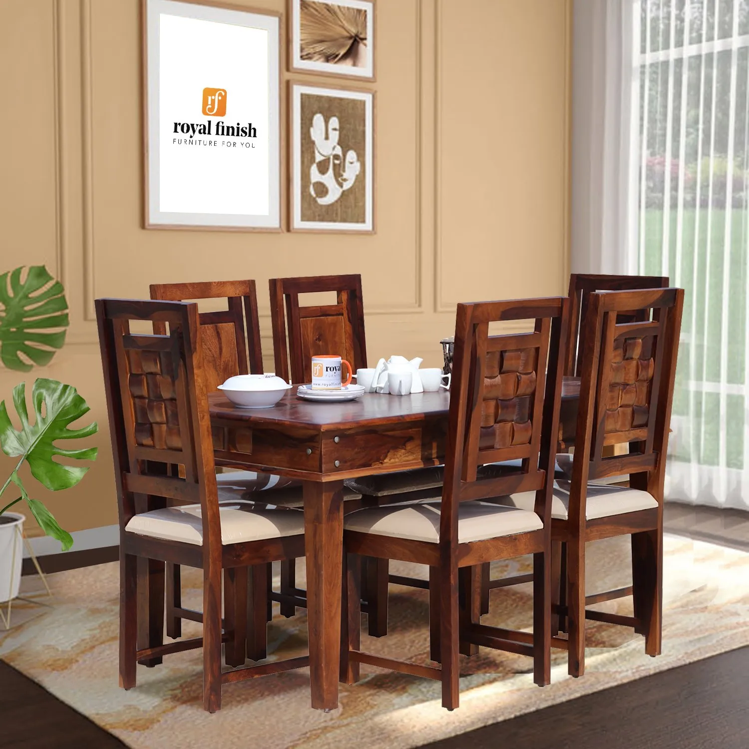 Royal Finish Nivora Moderna Dining in Sheesham with Natural Color Matte Finished