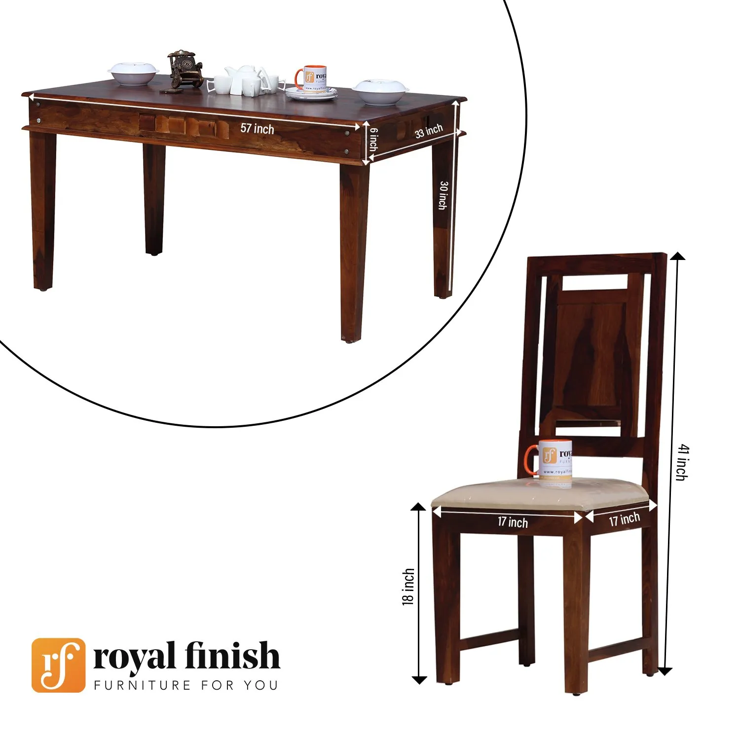 Royal Finish Nivora Moderna Dining in Sheesham with Natural Color Matte Finished sheesham dining table image 9