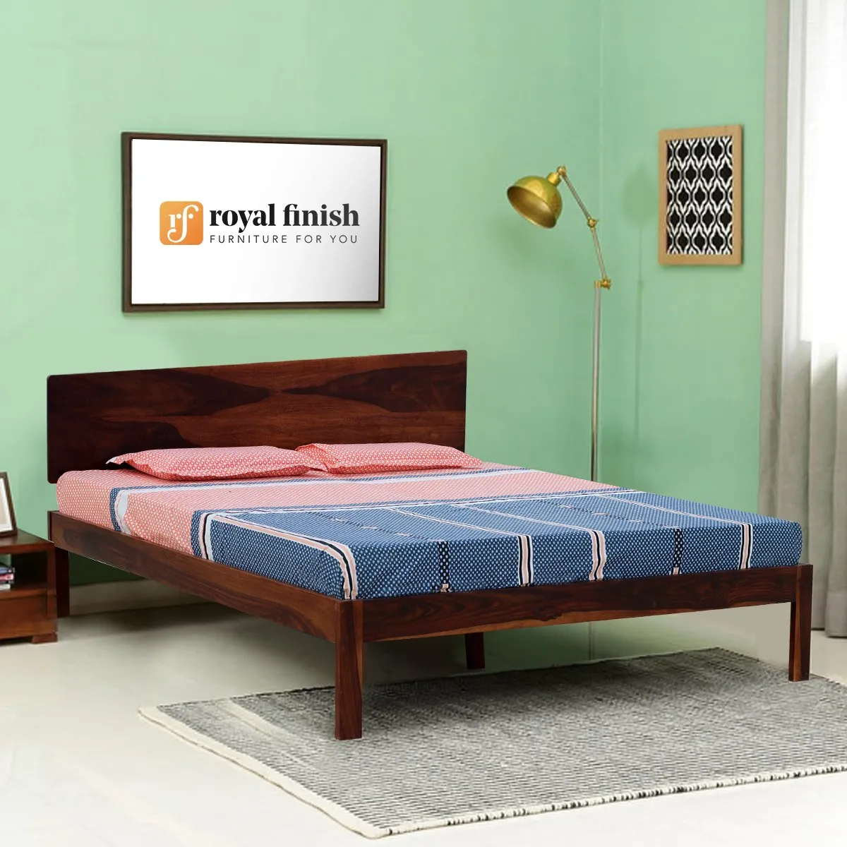 Royal Finish Upexico Queen Size Without Storage Bed In Solid Sheesham woo