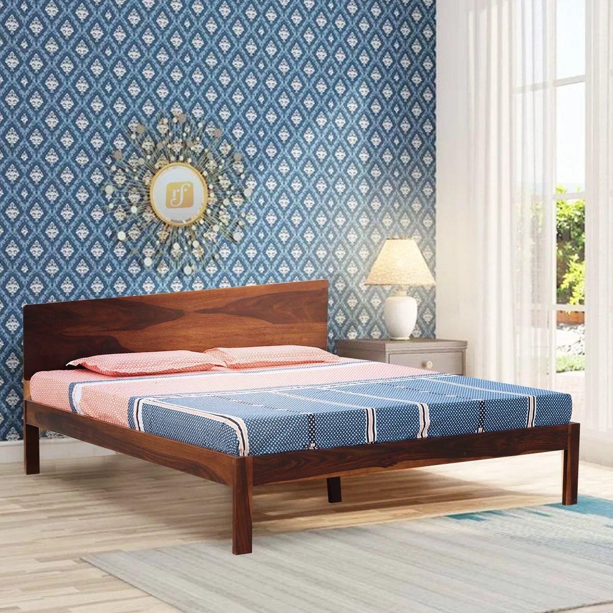 Royal Finish Upexico King Size Without Storage Bed In Solid Sheesham wood