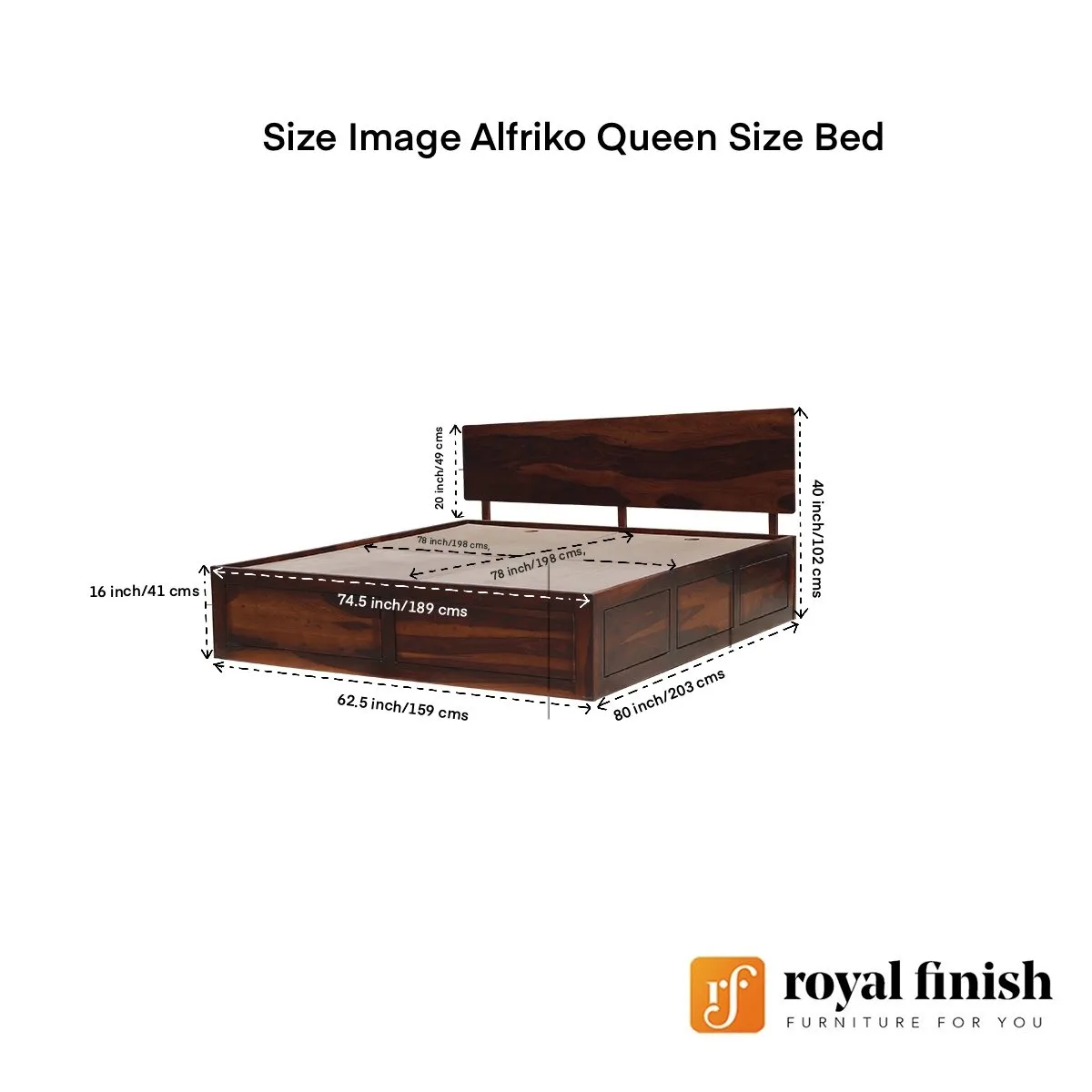 Royal Finish Alfriko Queen Size Storage Bed In Solid Sheesham wood sheesham wood bed image 9