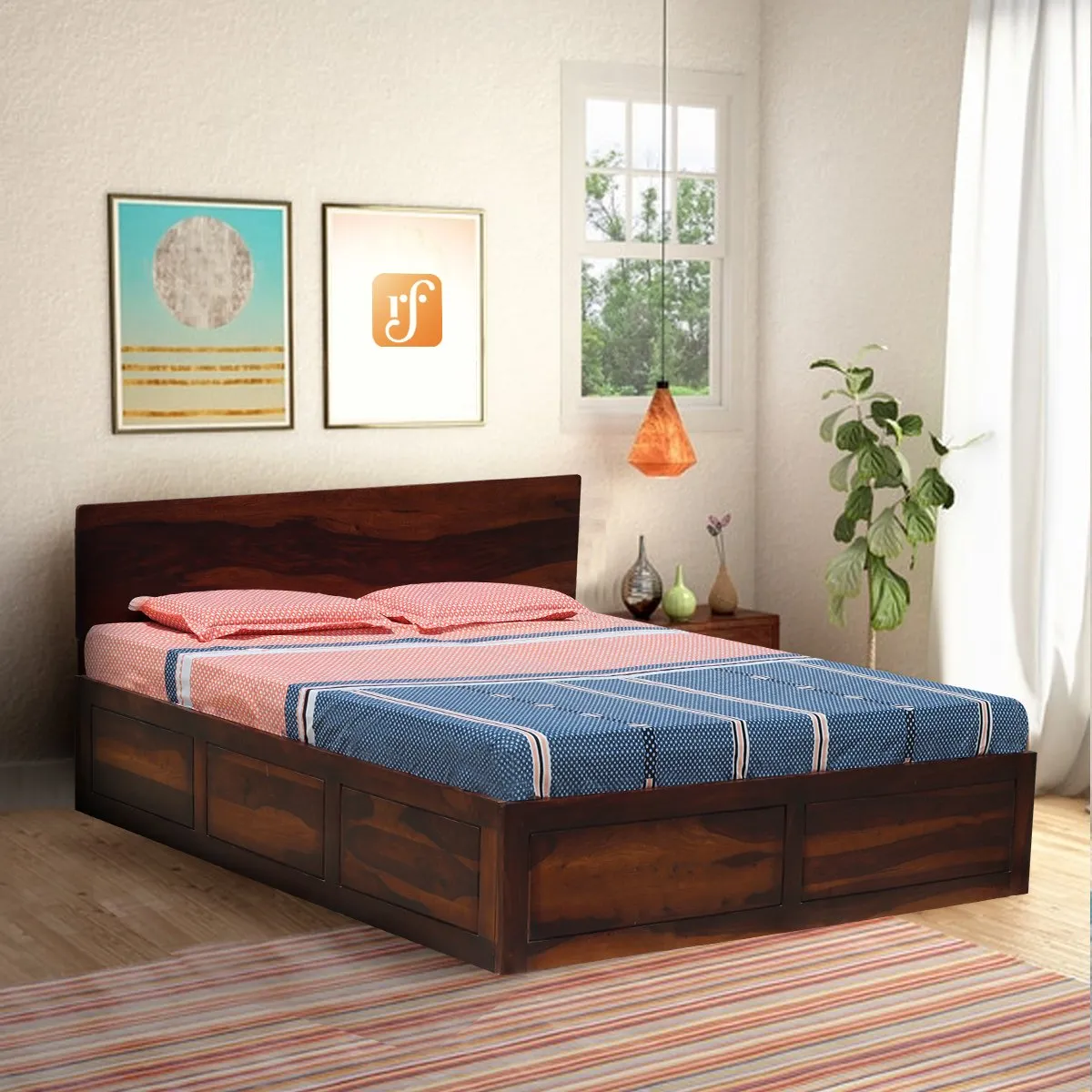 Royal Finish Alfriko King Size Storage Bed In Solid Sheesham wood