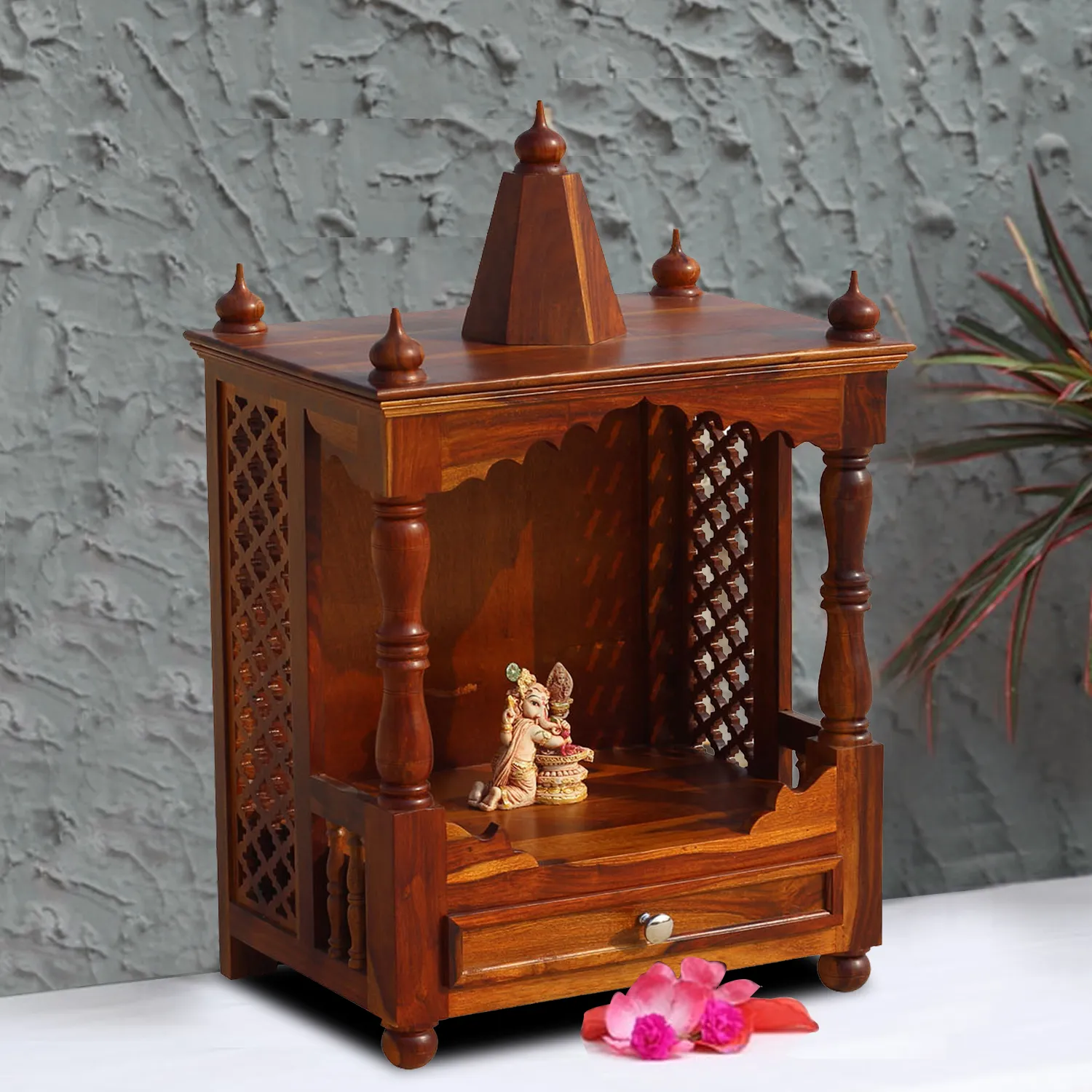 Royal Finish Presso Solidwood Mandir Or Temple in Premium Furniture Sheesham