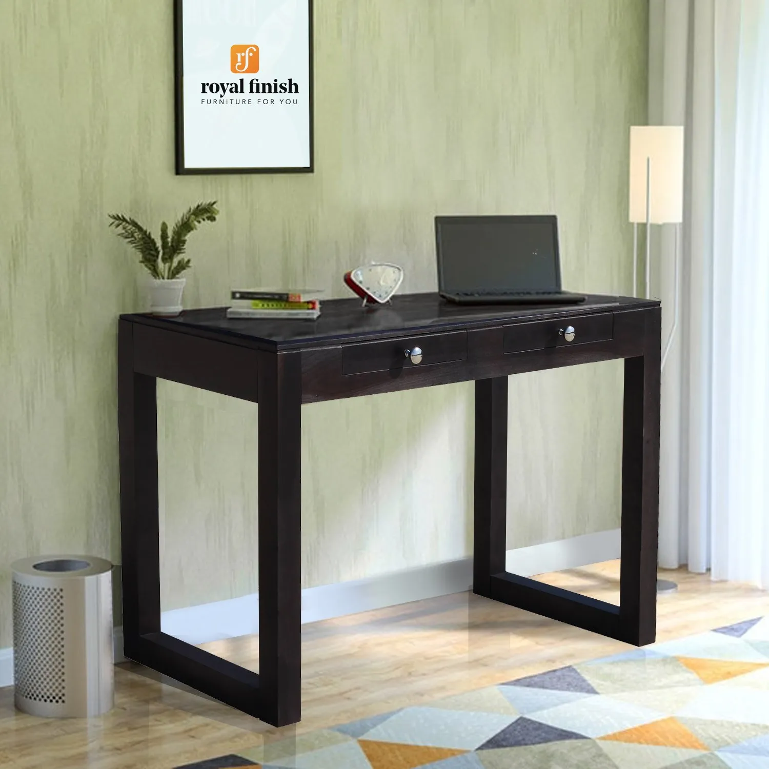 Royal Finish Two Drawer Raven Minimal Study Table in Funriture Sheesham Wood